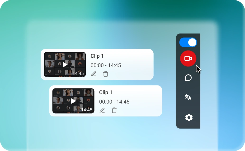 Screen recording of a shared screen played back alongside the meeting transcript
