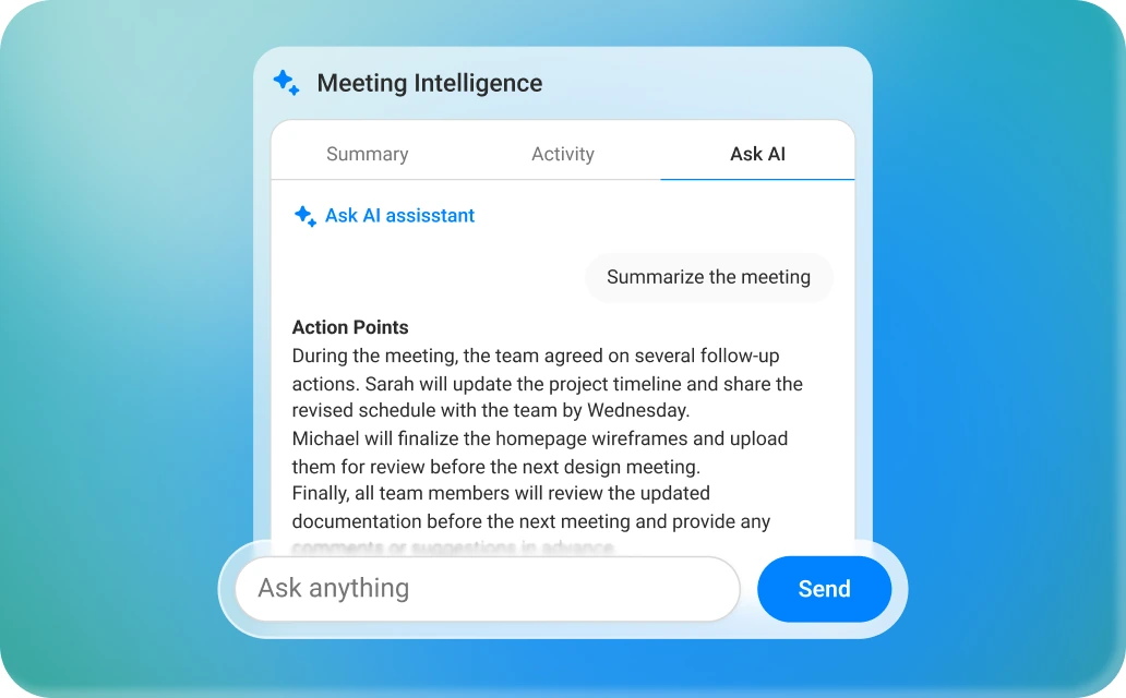 Asking MeetScript's AI assistant a question and getting an answer cited from the transcript