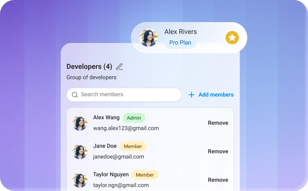 Team settings showing user groups, Super Admin controls and activity logs