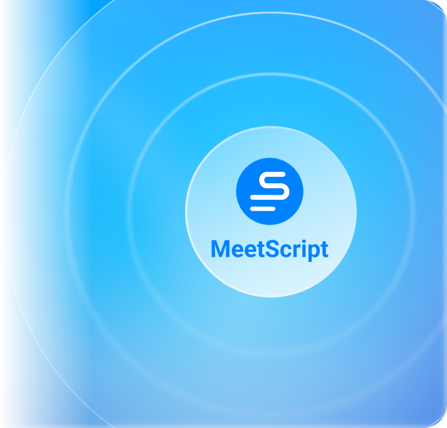 MeetScript logo badge surrounded by concentric rings