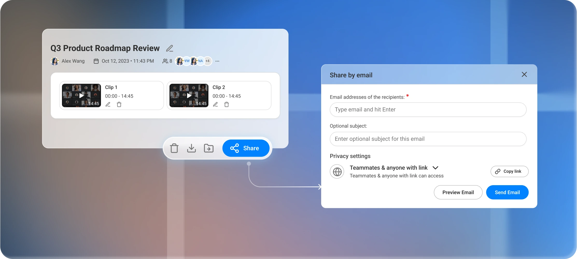 Meetings organised into shared folders with per-meeting privacy settings