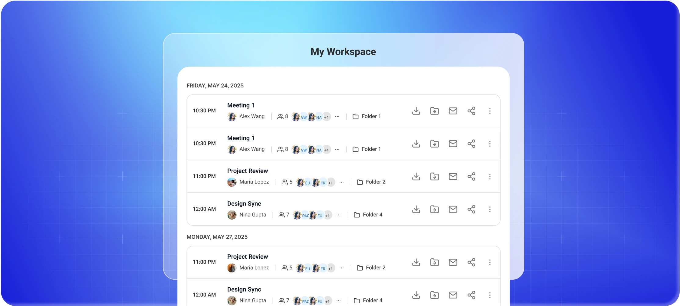 Meeting library showing recordings kept without a storage limit